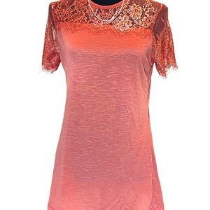 Charming Charlie Women's Orange Lace Shirt Medium